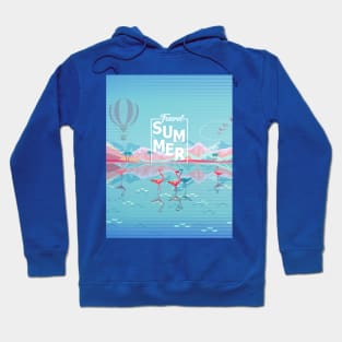 Hello Summer Flamingo Tropical Sea Beach and Rocky Mountains Hoodie